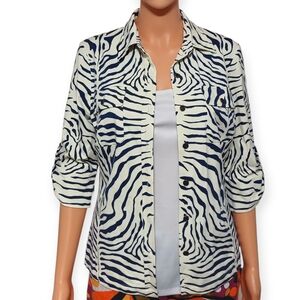 J. McLaughlin Black and White Zebra Button Down Shirt